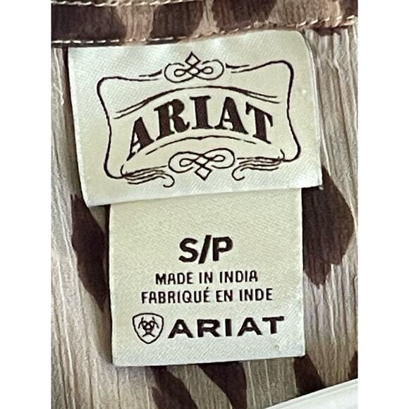 ARIAT Women’s  Sheer Brown Animal Print Blouse Elastic Cuff Waist Tunic Small - Picture 9 of 9